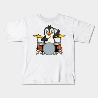 Cartoon penguin playing drums Kids T-Shirt